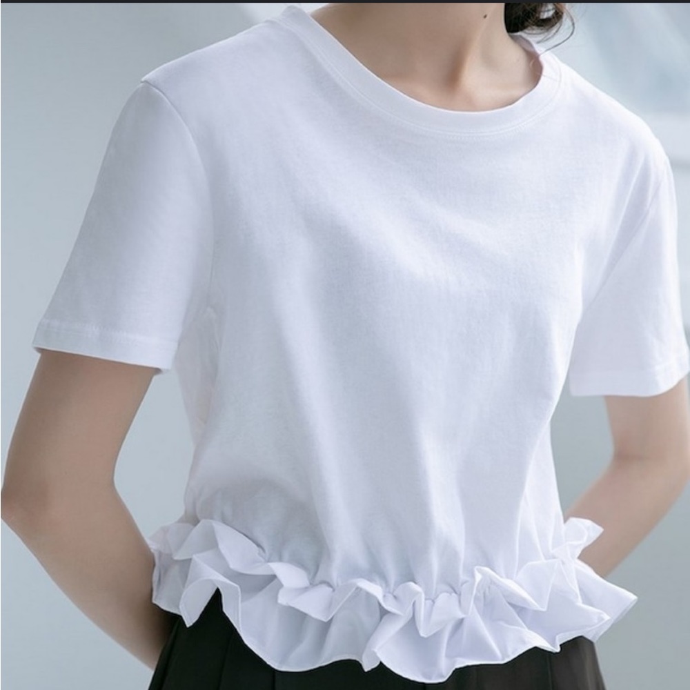 white cropped top with ruffles